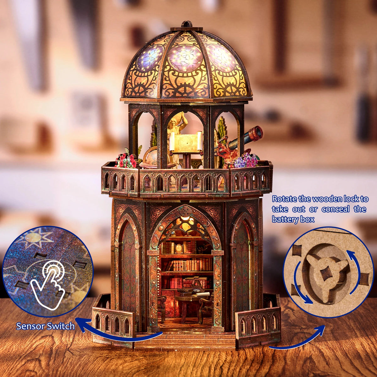 DIY Wooden Observatory Book Nook Puzzle Kit Home Decor Gift