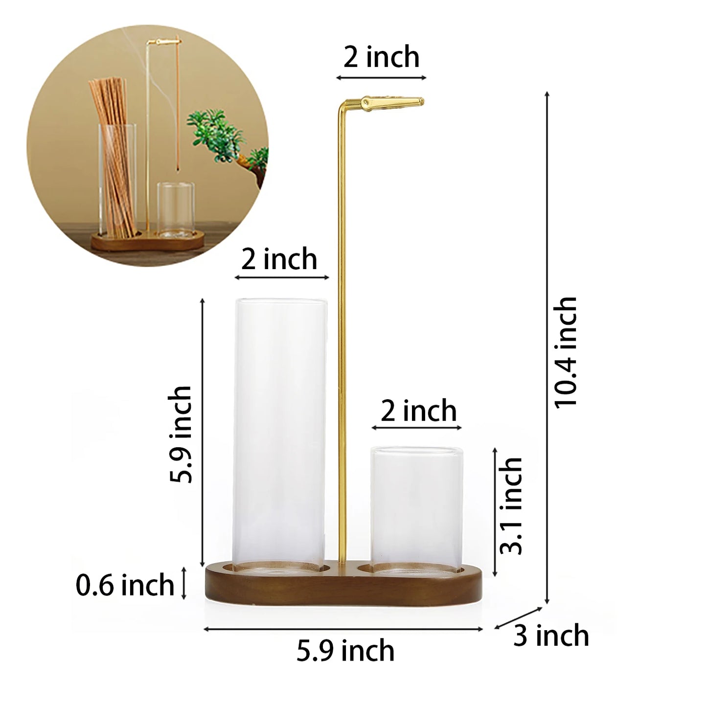 2 In 1 Incense Holder With Glass Ash Catcher And Sticks Organizer