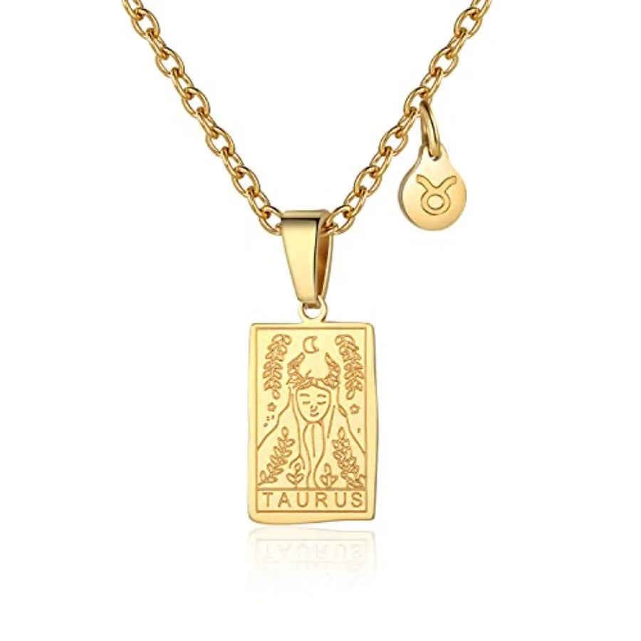 Zodiac Sign Necklace for Women Constellation Tarot Pendant Stainless Steel