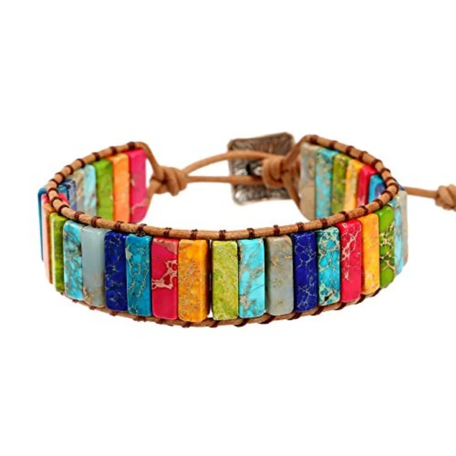 Boho Handmade Natural Stone Crystal Leather Bead Wrap Bracelets Collection