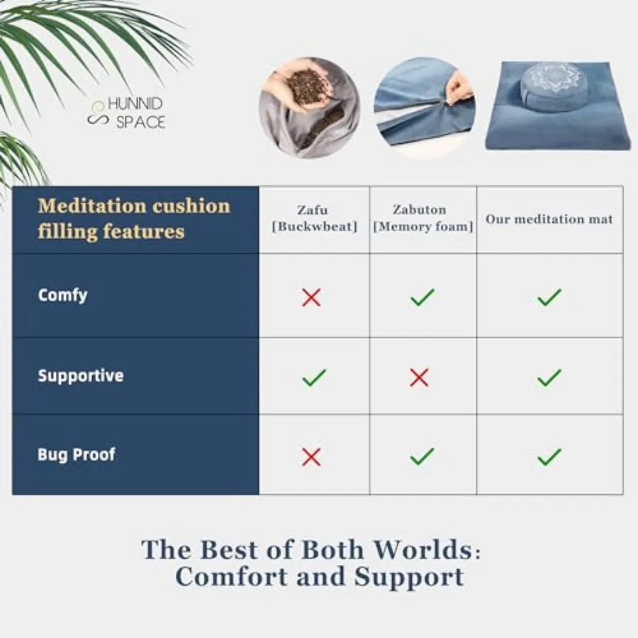 Meditation Cushion Set Zafu Zabuton Buckwheat Hull Memory Foam