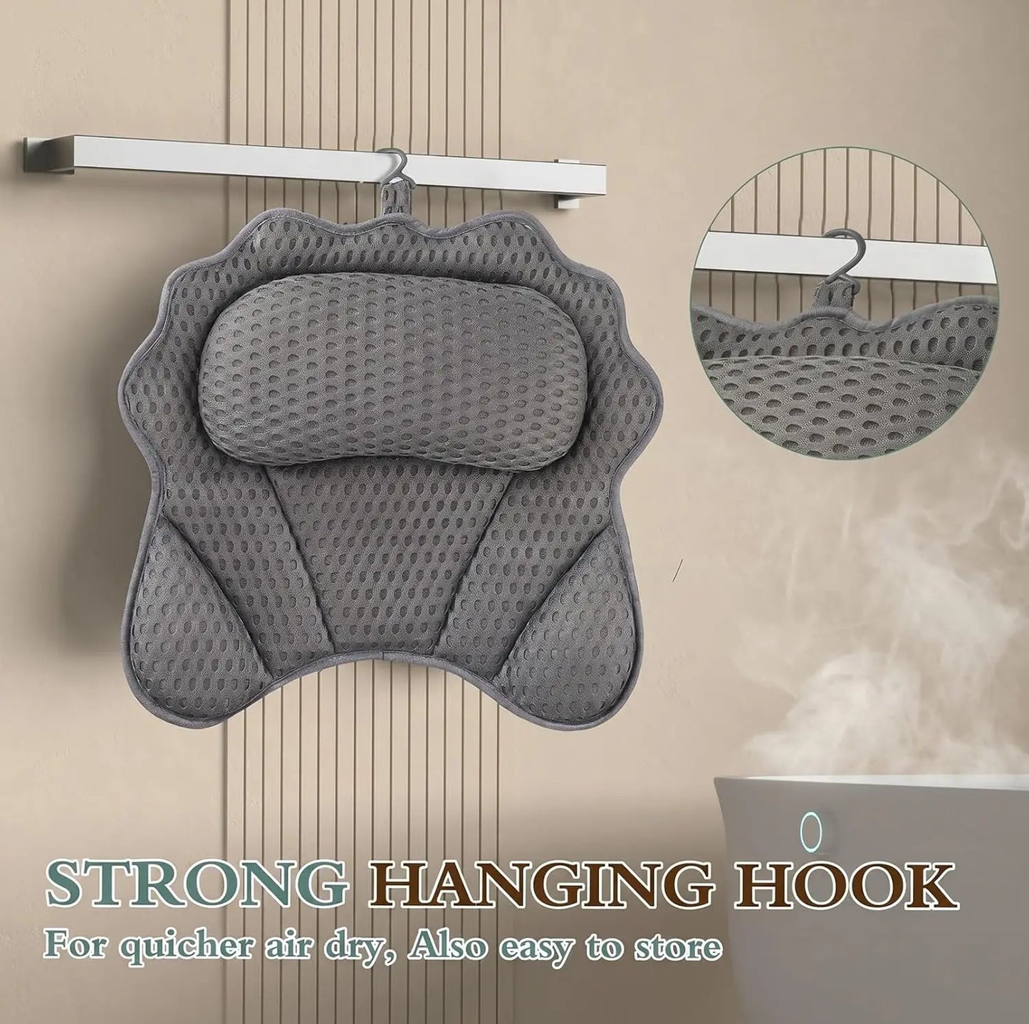 Ergonomic Bath Pillow With 6 Suction Cups For All Bathtubs