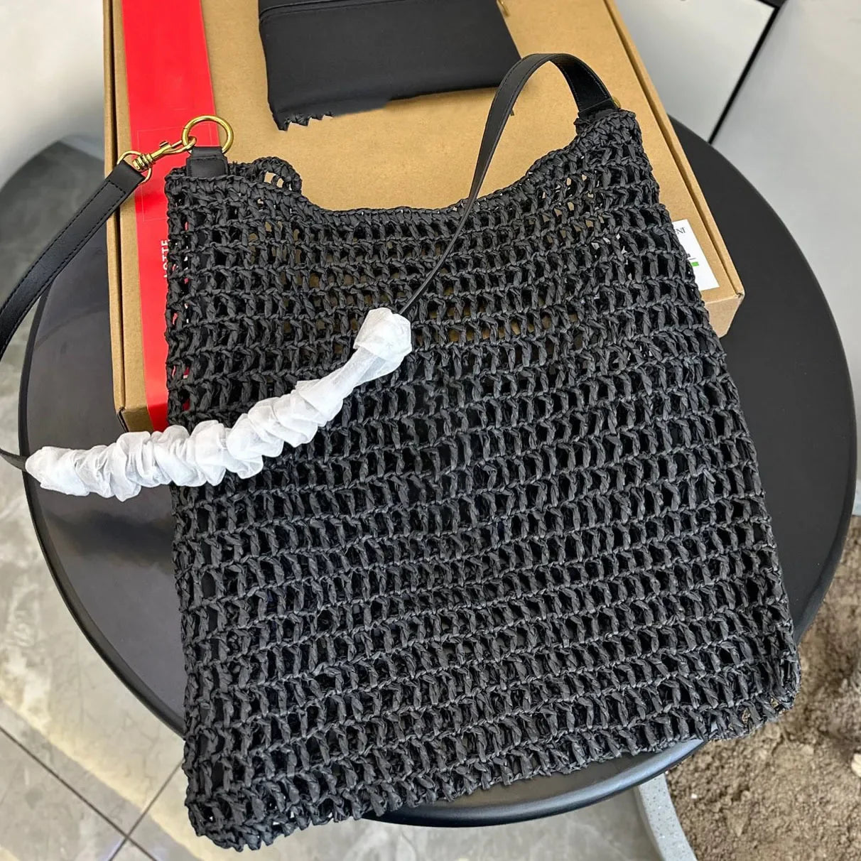 WKwk Icare Maxi Tote Evening Handbag Raffia Embroidered Straw
