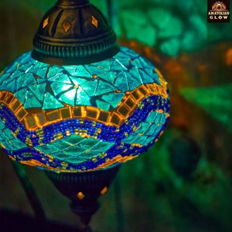Handmade Turkish Mosaic Table Lamp With Antique Bronze Base