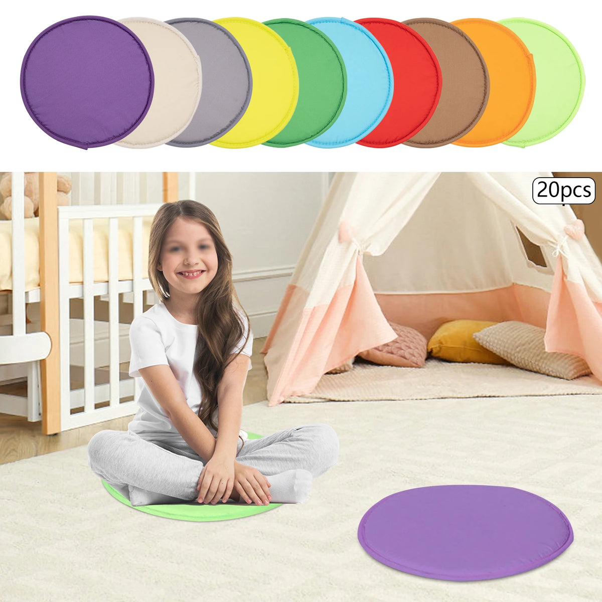 Twenty Round Floor Cushions Constructed From Washable Polyester And Sponge