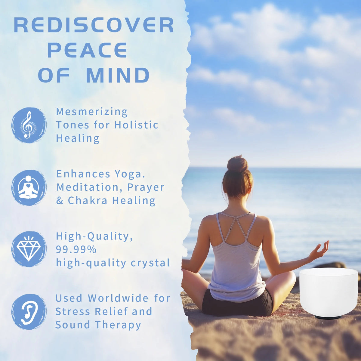 HyeEun Dual Frequency Quartz Resonance Bowl For Meditation Healing
