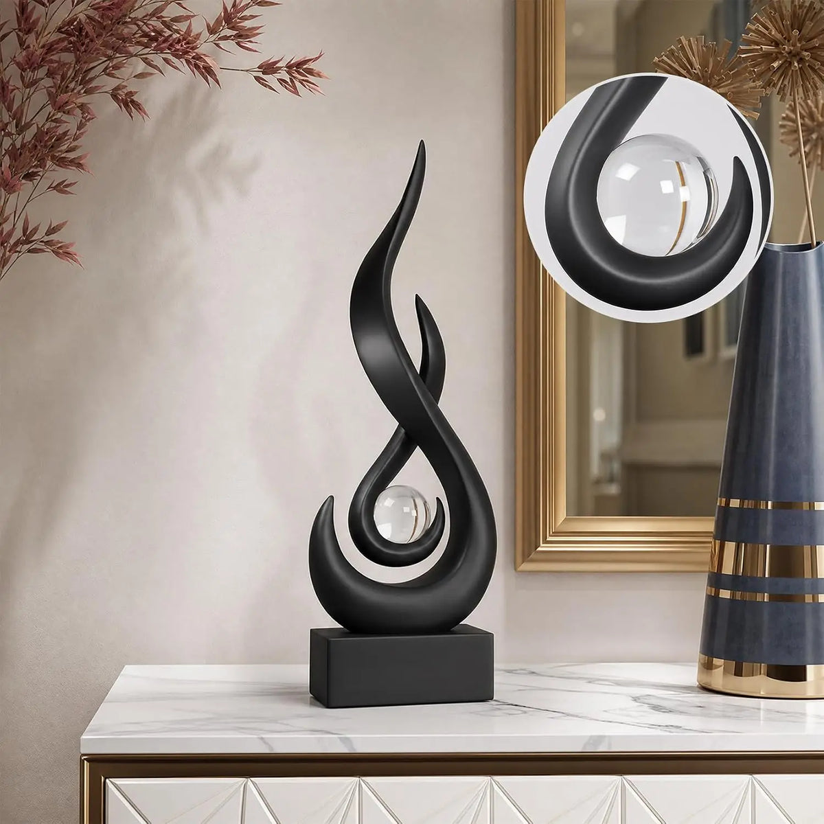 Modern Abstract Golden Flame Decor Figurine Home Ornament Sculpture