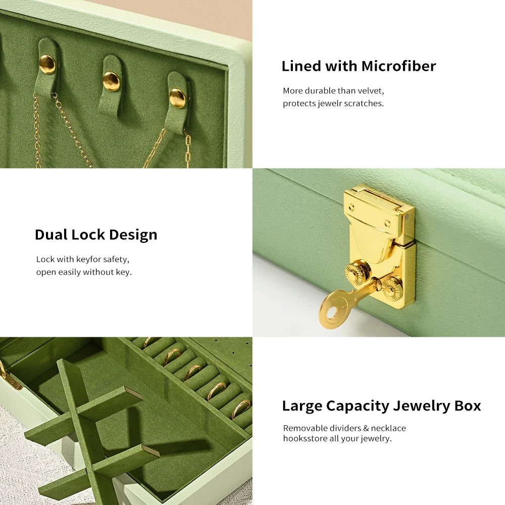 Oirlv Velvet Jewelry Box With Secure Lock And Dividers