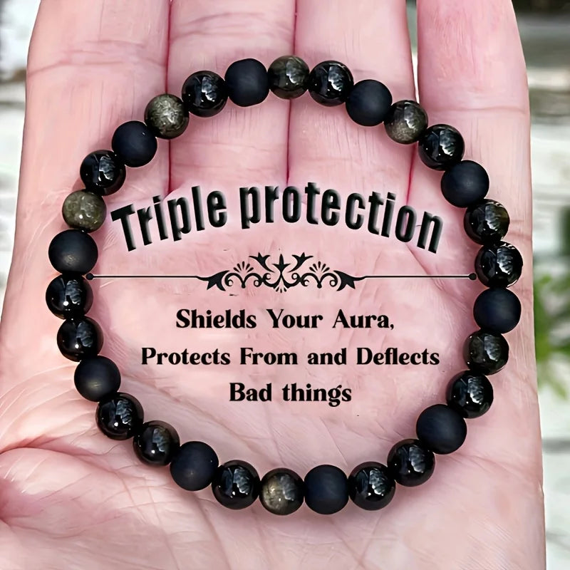 Natural Stone Elastic Bracelet With Triple Protection Features