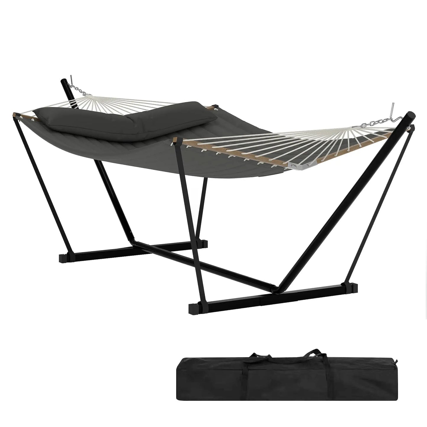 Double Outdoor Hammock For Two With Cushion And Foldable Steel Stand – Portable Heavy Duty