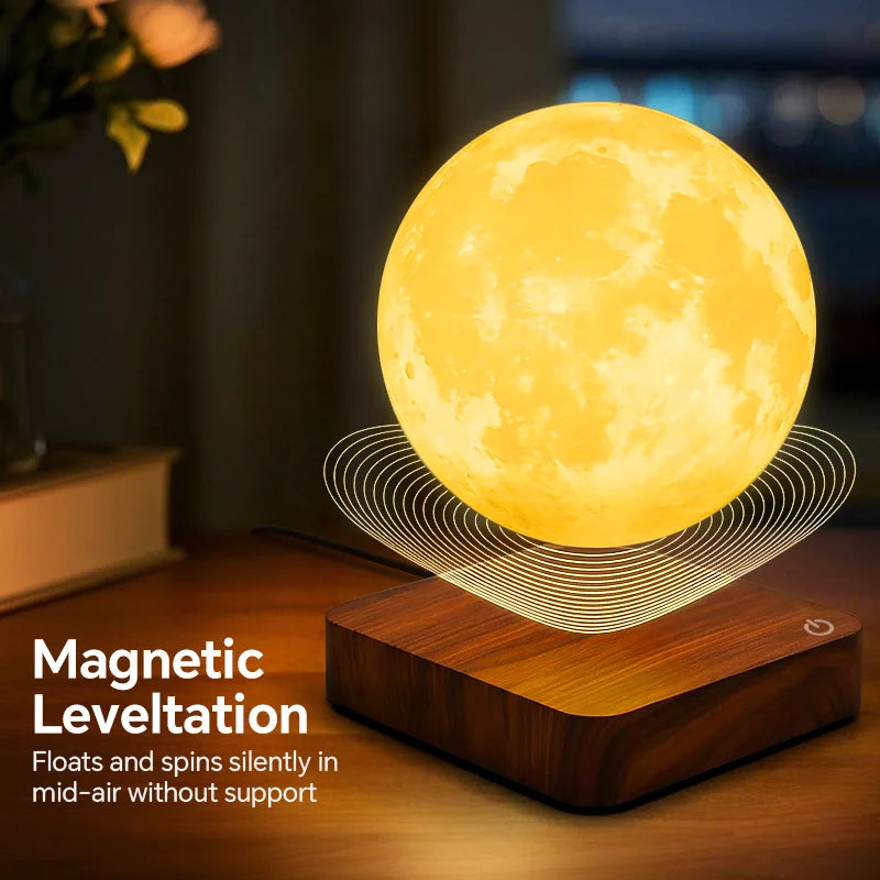 Aiopp Magnetic Floating Moon Lamp With Wooden Base Three Modes