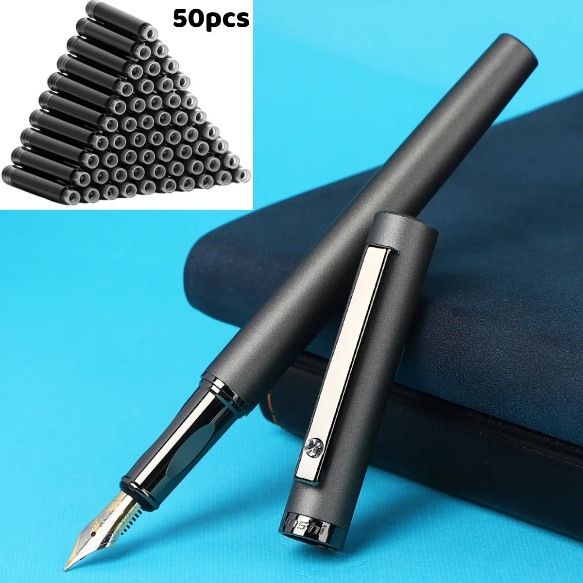 Fountain Pen With 50 Ink Cartridges 0.5mm Fine Nib