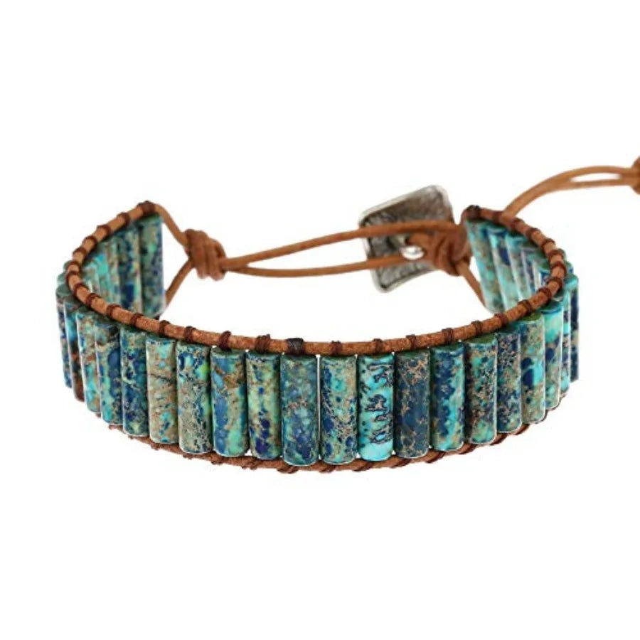 Boho Handmade Natural Stone Crystal Leather Bead Wrap Bracelets Collection