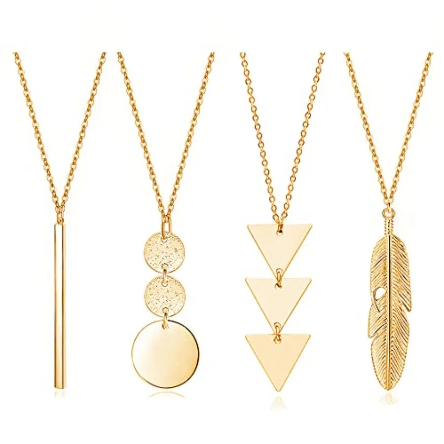 Long Pendant Necklace Set With Tassel Y Shape Feather Motifs