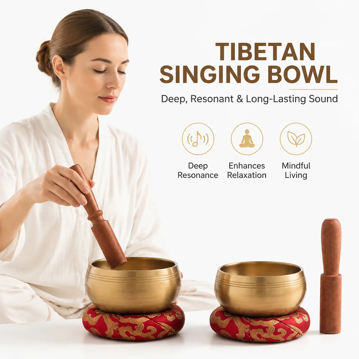 Handcrafted Buddhist Singing Bowl Set With Stick And Cushion