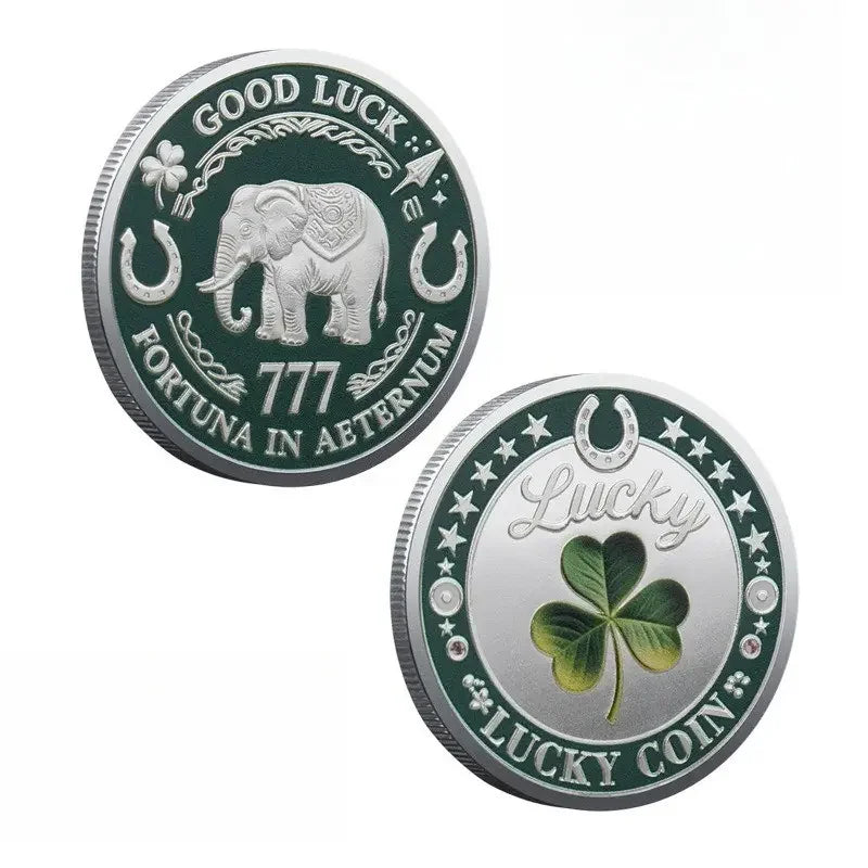 Collectible Alloy 777 Elephant Lucky Coin With Clover Design