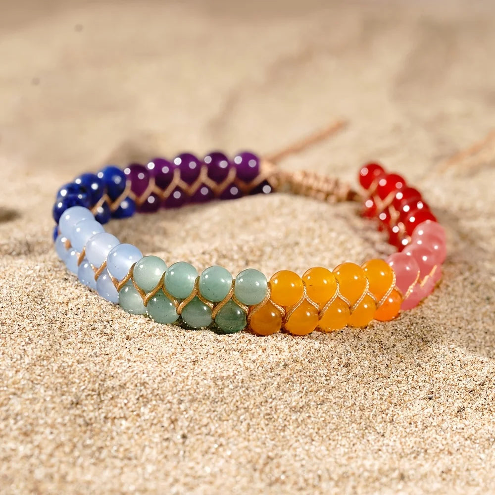 Handcrafted Seven Chakra Yoga Stone Ankle Bracelet Vintage Bohemian