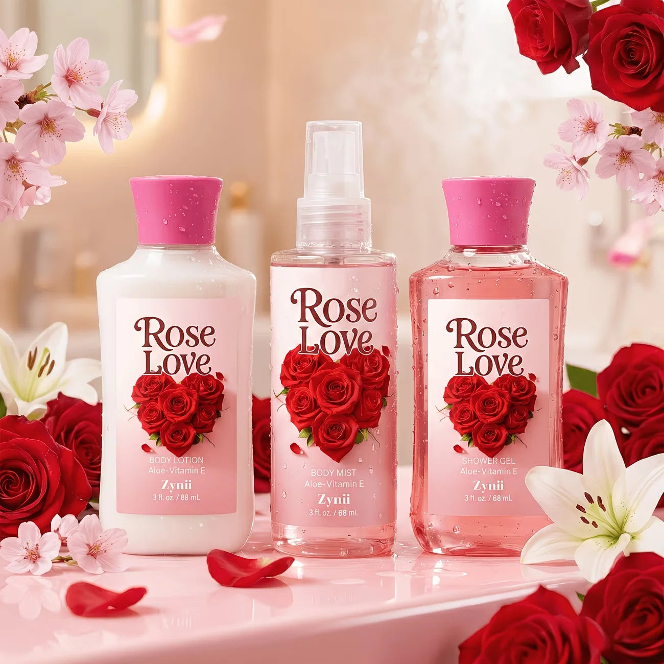 Strawberry Cake Peach Rose Bath Set With Shower Gel Lotion