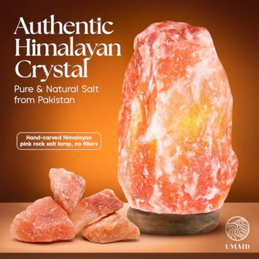 Himalayan Salt Lamp With Wooden Base And Dimmer Night Light