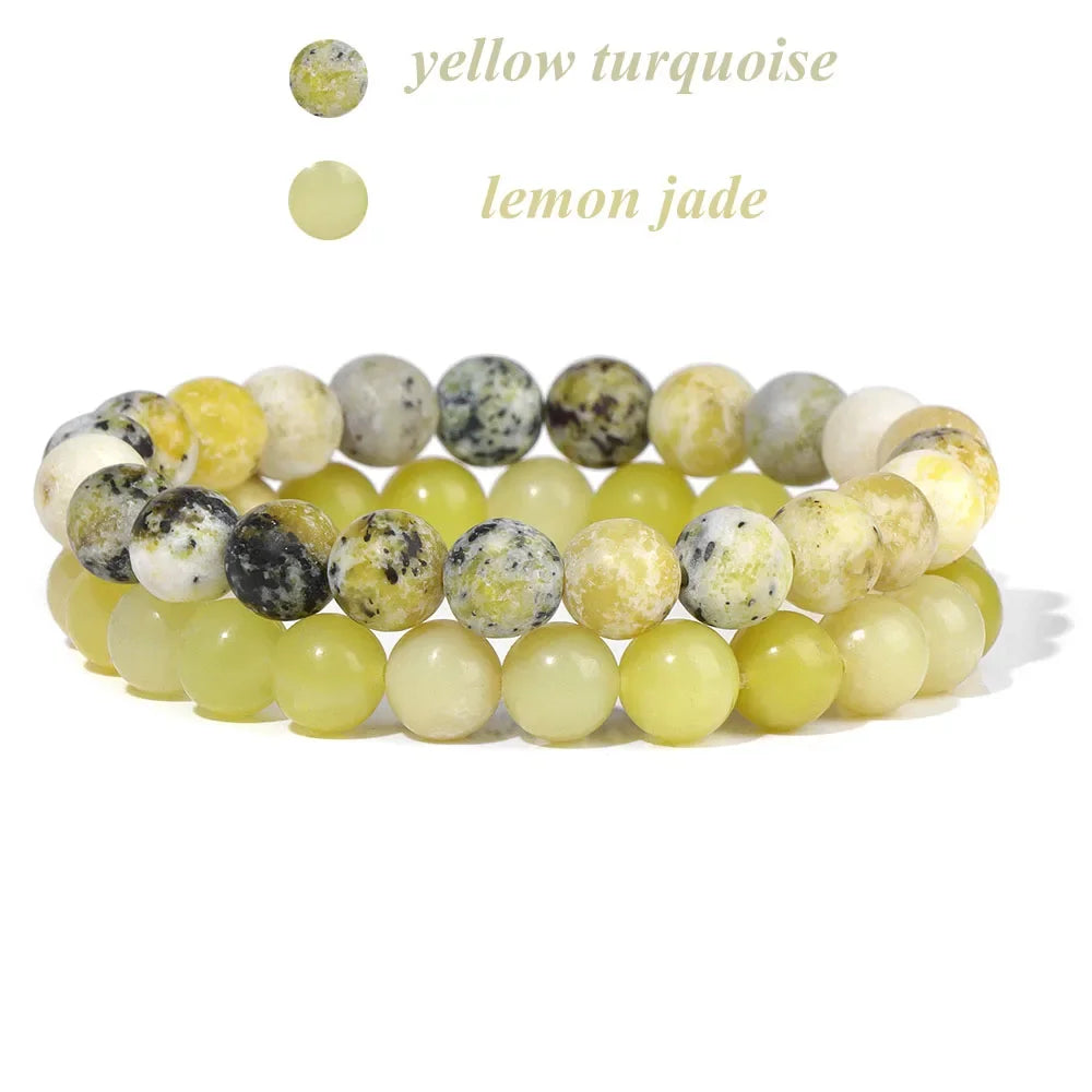 GolbalJew 2-Piece Natural Stone Bead Bracelet Set Unisex Fashion Gift