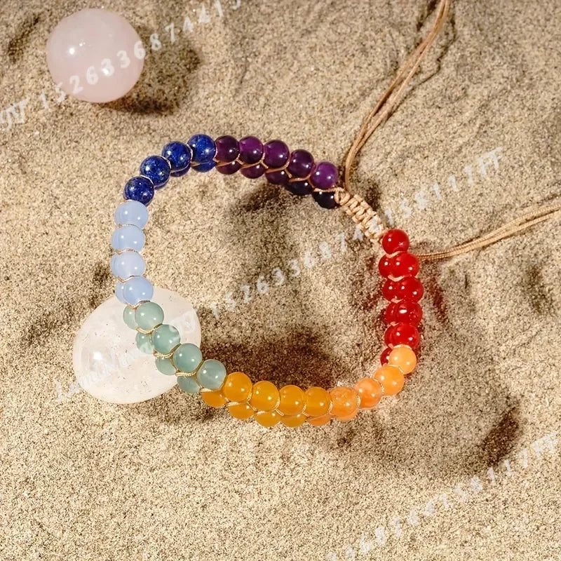 Handcrafted Seven Chakra Yoga Stone Ankle Bracelet Vintage Bohemian