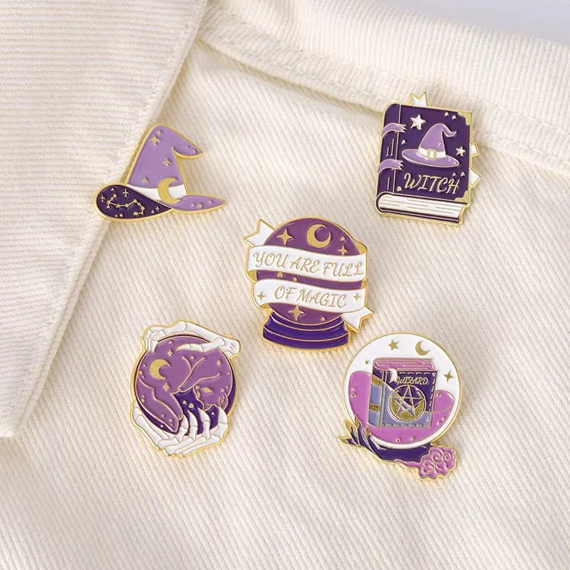 Pinsalot Witch Cat Enamel Pin Magic Hat Crystal Ball