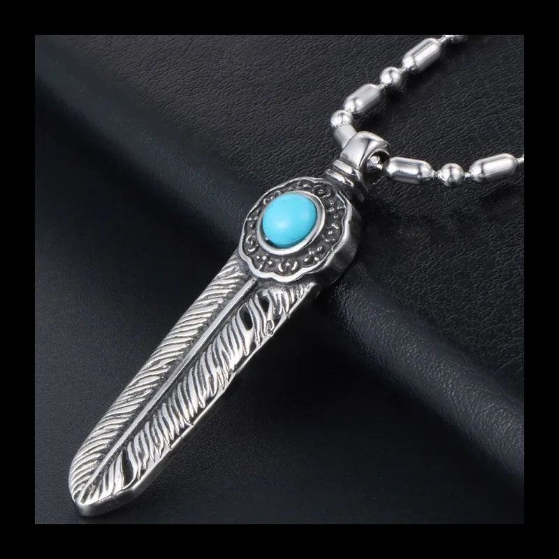 Vintage Jewelry Gothic Style, Cross Feather Round Necklace, Cast Titanium Steel Necklace SP192