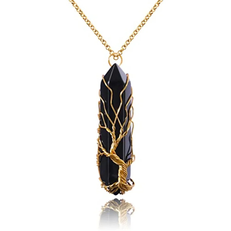 Tree Of Life Healing Crystal Necklace Wire Wrapped Quartz Pendant
