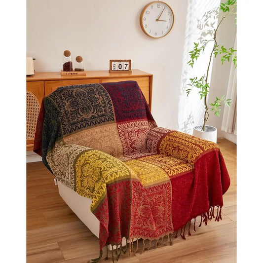 Chenille Jacquard Boho Throw Blanket For Sofa And Chair