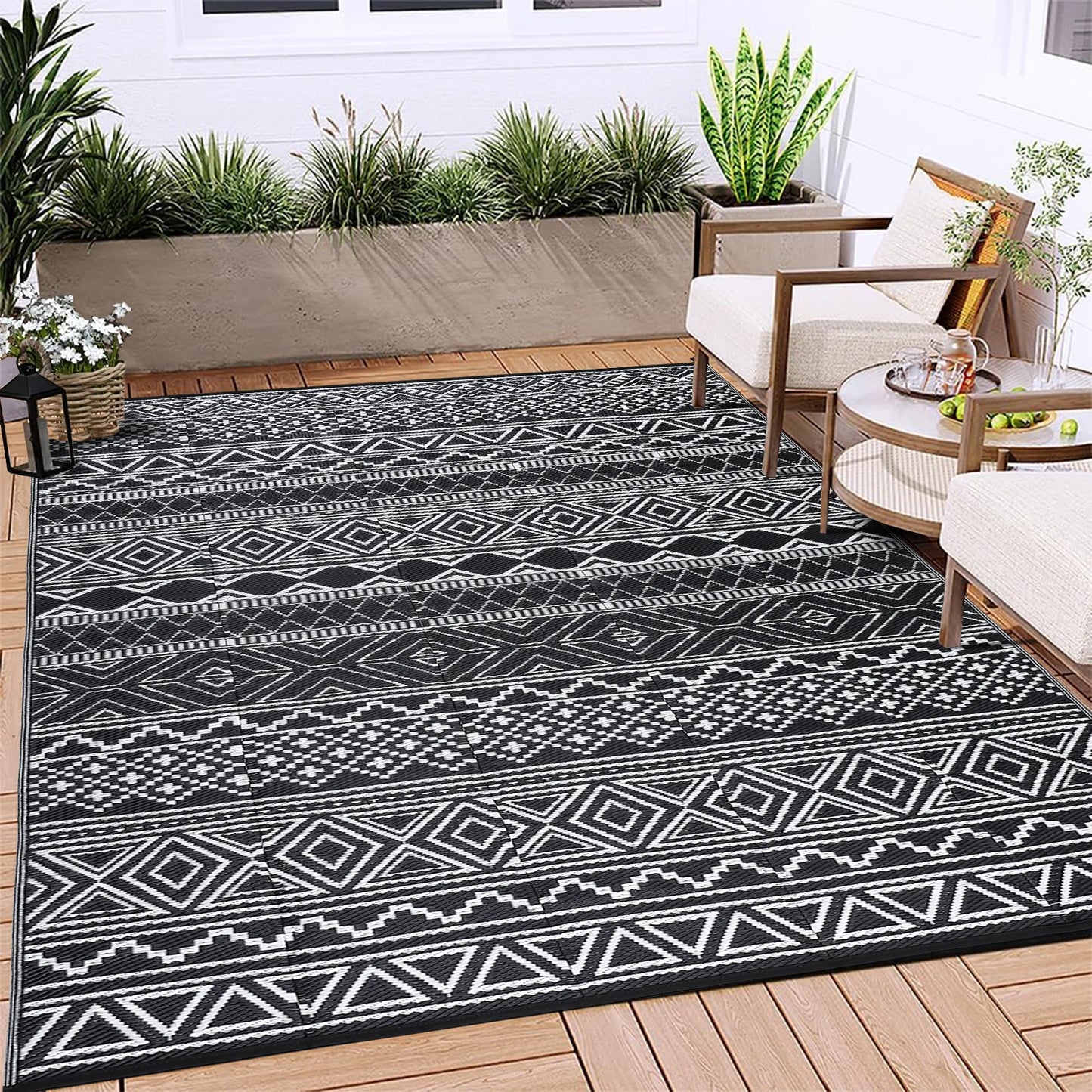 Studyset Outdoor Rug Bohemian Patio Mat Waterproof Reversible