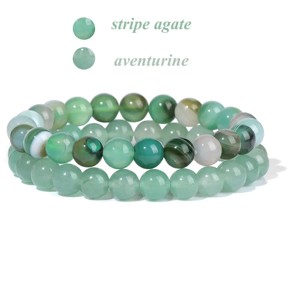 GolbalJew 2-Piece Natural Stone Bead Bracelet Set Unisex Fashion Gift