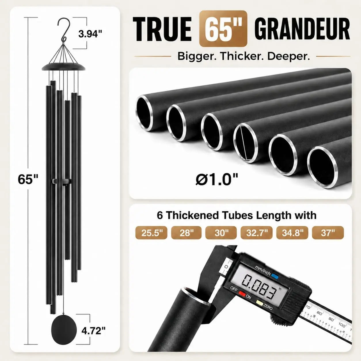 Outdoor Wind Chime With Deep Tone And Six-Tube Aluminum Tubes