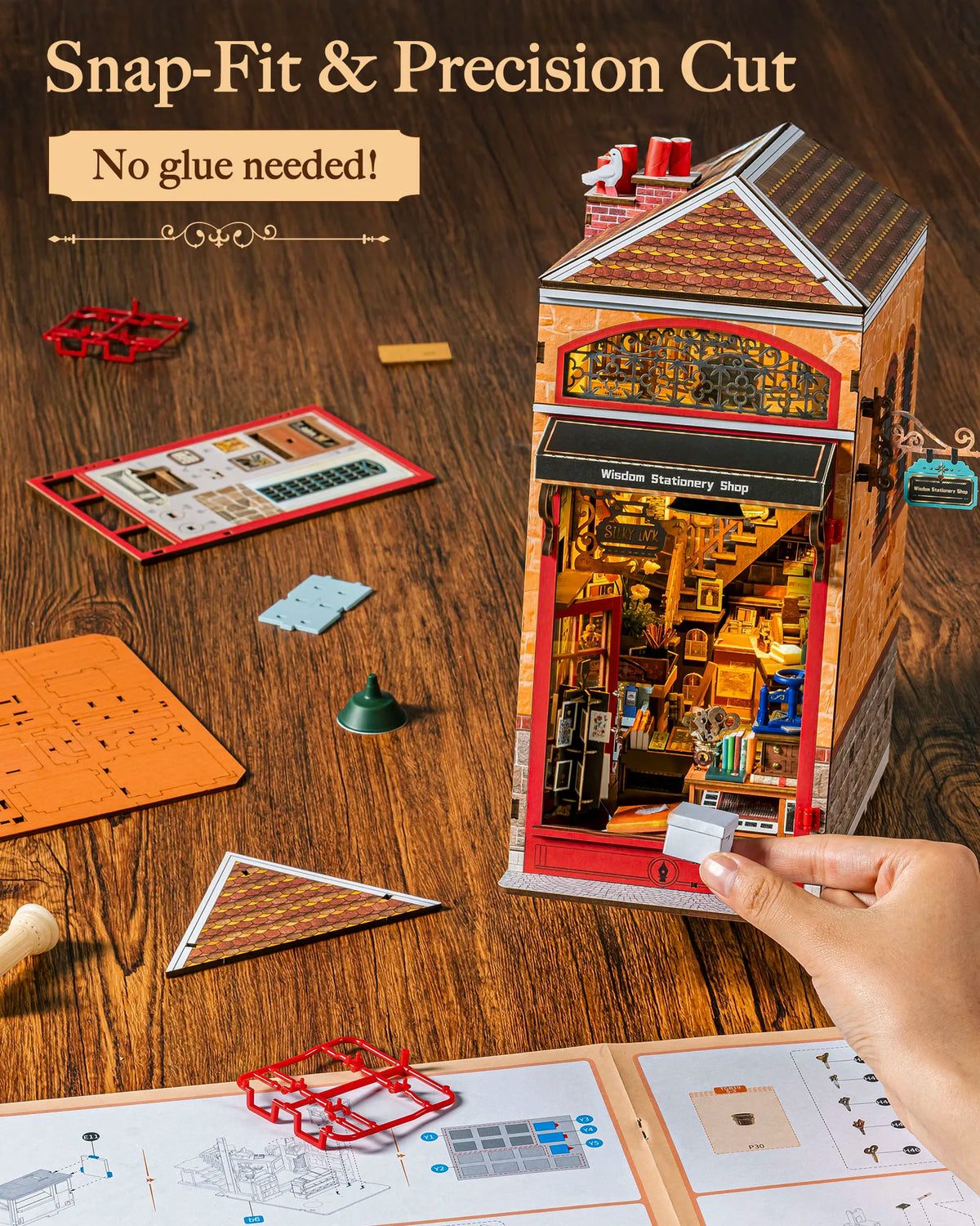 Rolife Wooden Book Nook DIY Kit LED Light Miniature Model