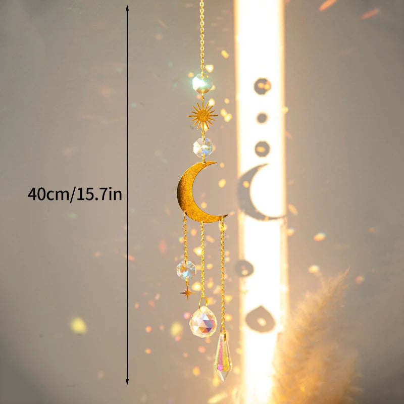 Crystal Moon Star Suncatcher Wind Chime Pendant For Outdoor Garden