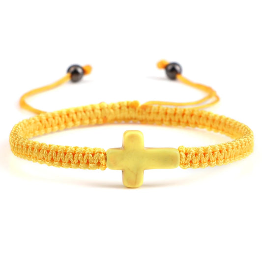 Hand Woven Jesus Cross Bracelet Unisex Red Black Thread