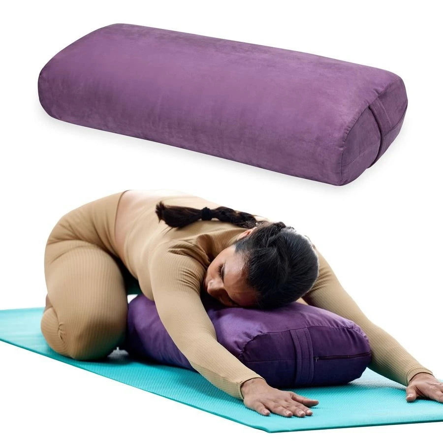 Round Yoga Bolster Pillow, Soft Meditation Cushion for Yoga, Massage and Back Support, Breathable Cotton Fill, Zippered Microfib