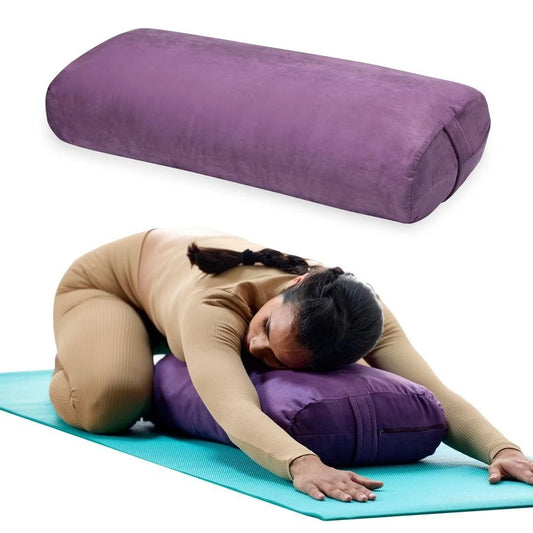 Round Yoga Bolster Pillow, Soft Meditation Cushion for Yoga, Massage and Back Support, Breathable Cotton Fill, Zippered Microfib