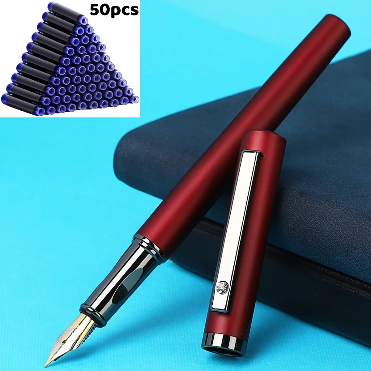 Fountain Pen With 50 Ink Cartridges 0.5mm Fine Nib