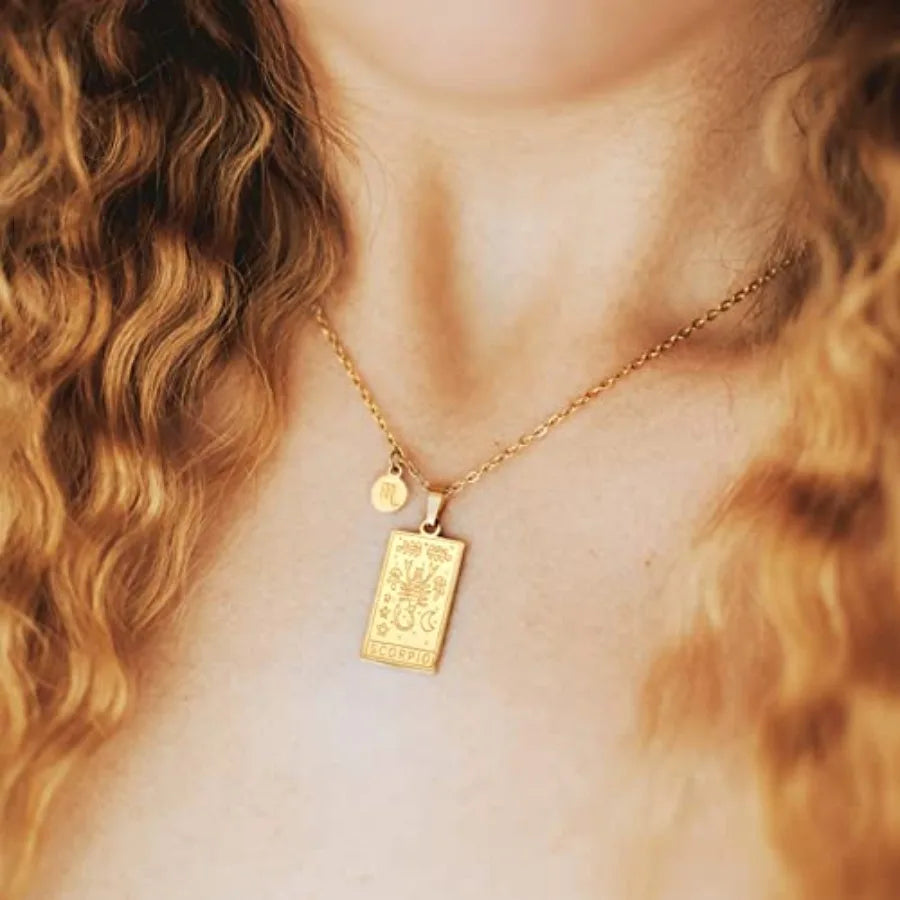 Zodiac Sign Necklace for Women Constellation Tarot Pendant Stainless Steel