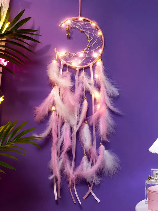 Moon Dream Catcher Wind Chimes Handwoven Wall Decor