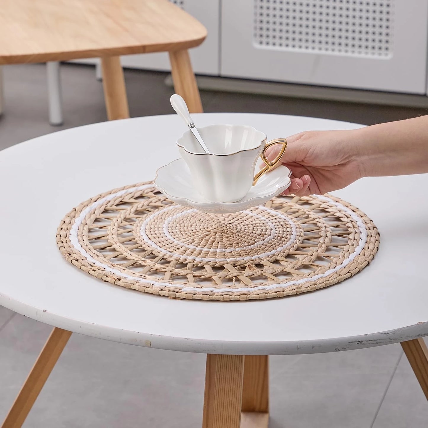 Boho Woven Grass Wall Hanging and Tray Set for Home