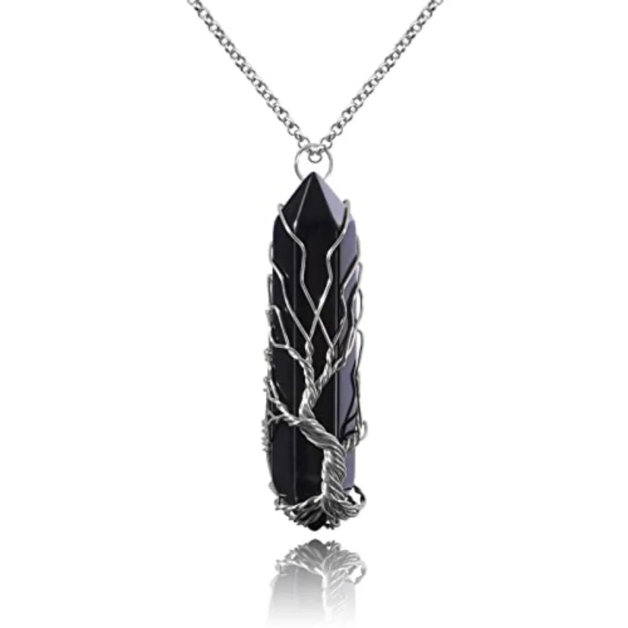 Tree Of Life Healing Crystal Necklace Wire Wrapped Quartz Pendant