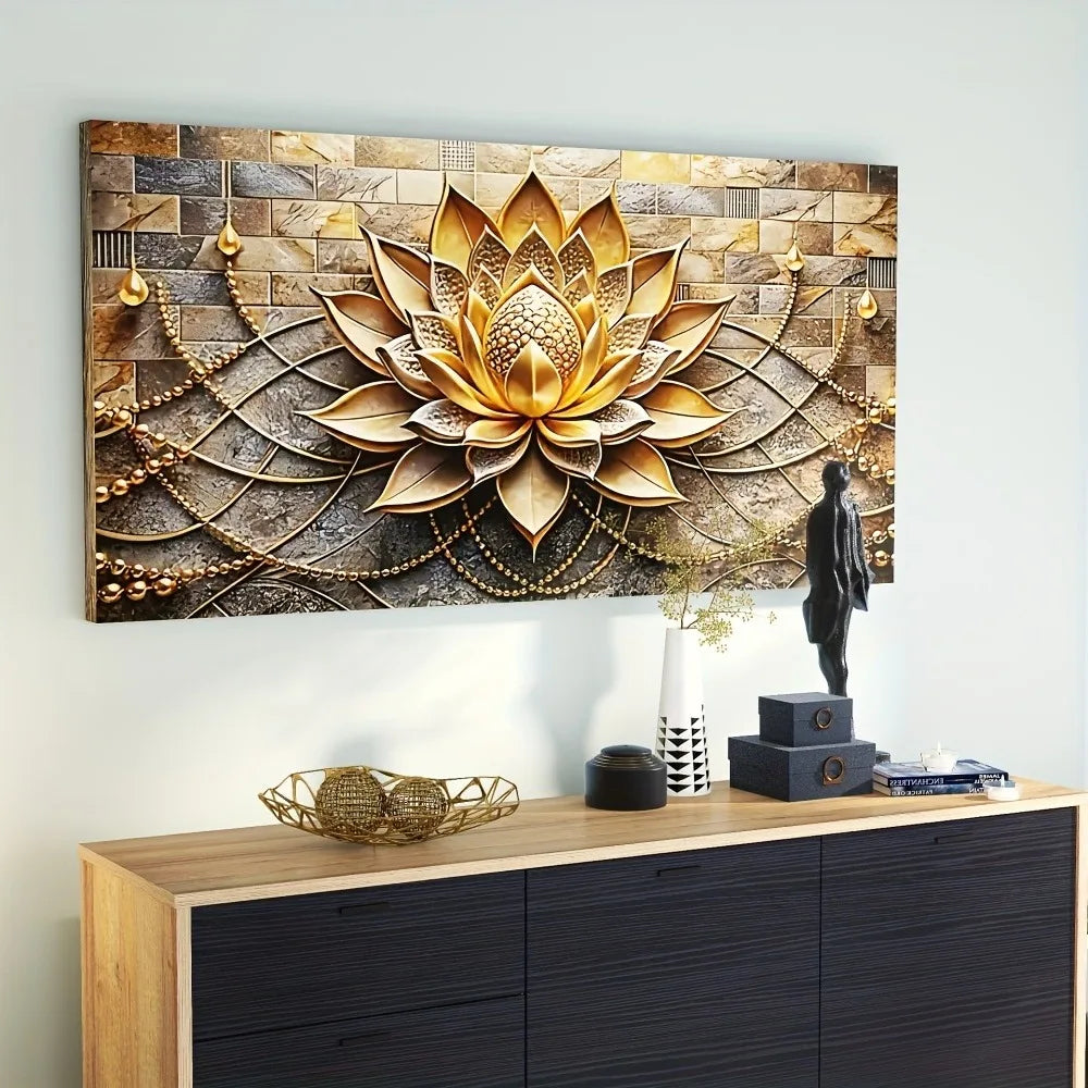 Modern Abstract Black Gold Floral Canvas Art For Interior Decor