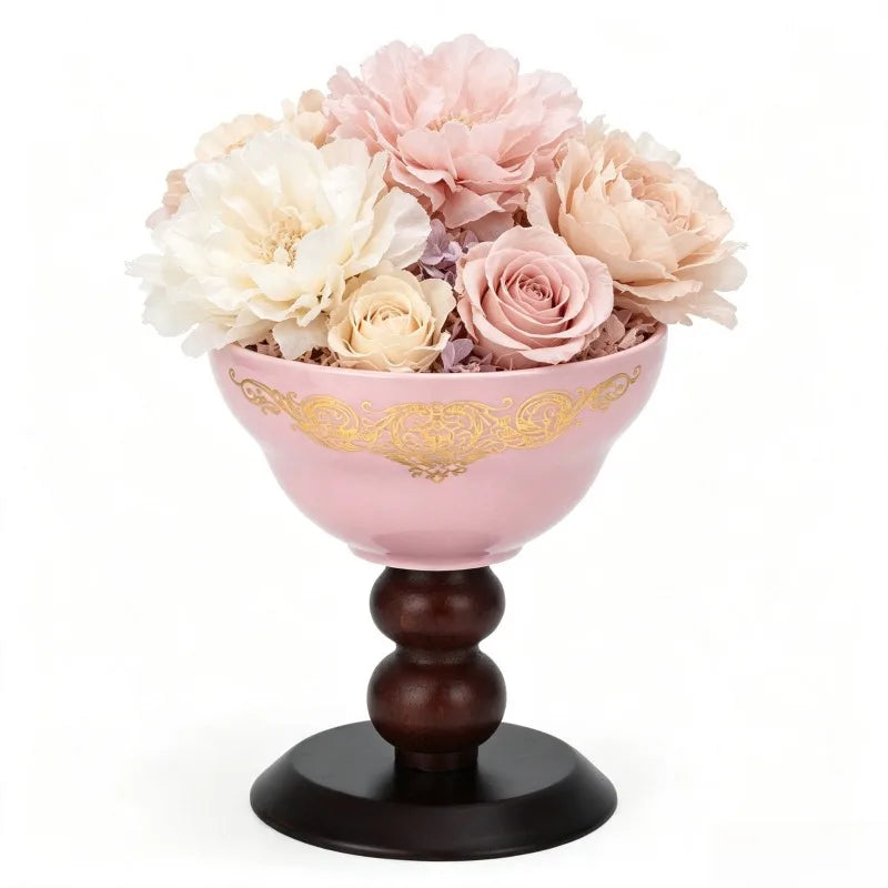 Decorative Ceramic Tea Light Candle Holder With Wooden Pedestal Base