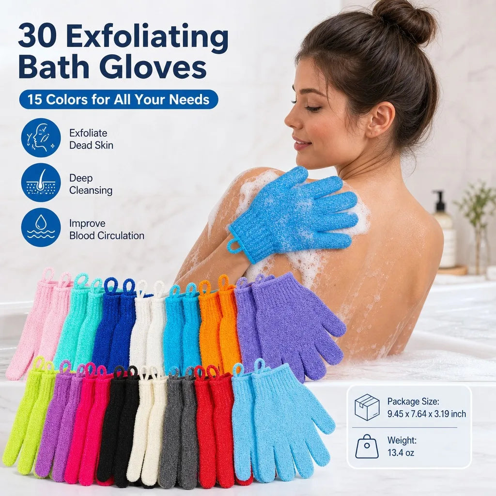 Exfoliating Gloves Set for Shower Body Scrub Reusable Mitts