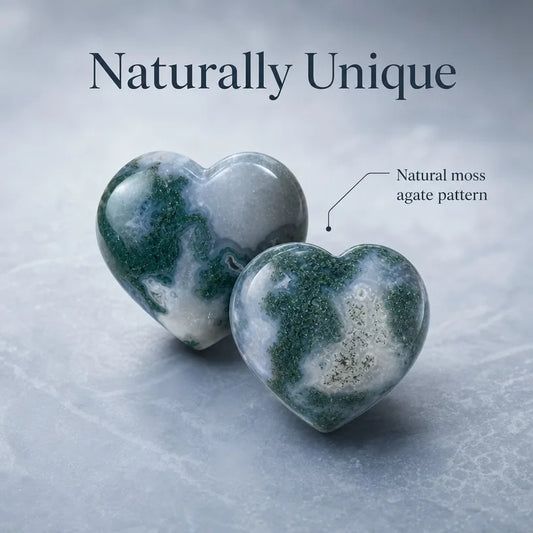 Natural Water Grass Agate Heart Desktop Ornament Pair