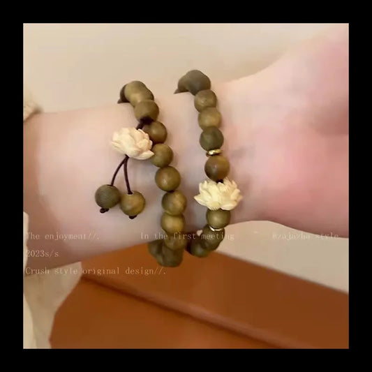 Wooden String Beads Lotus Bracelet Women's 2024 New Chinese Bracelet Zen Niche Retro Style Jewelry