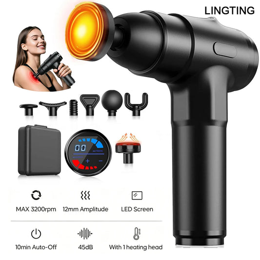 LINGTENG Heating Massage Gun Deep Tissue Back Neck Massager 7 Heads