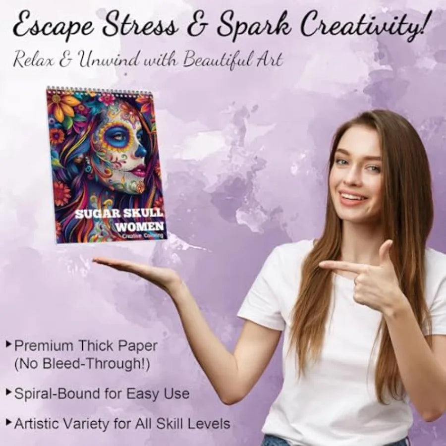 Sugar Skull Adult Coloring Book For Women Relaxation Spiral Bound