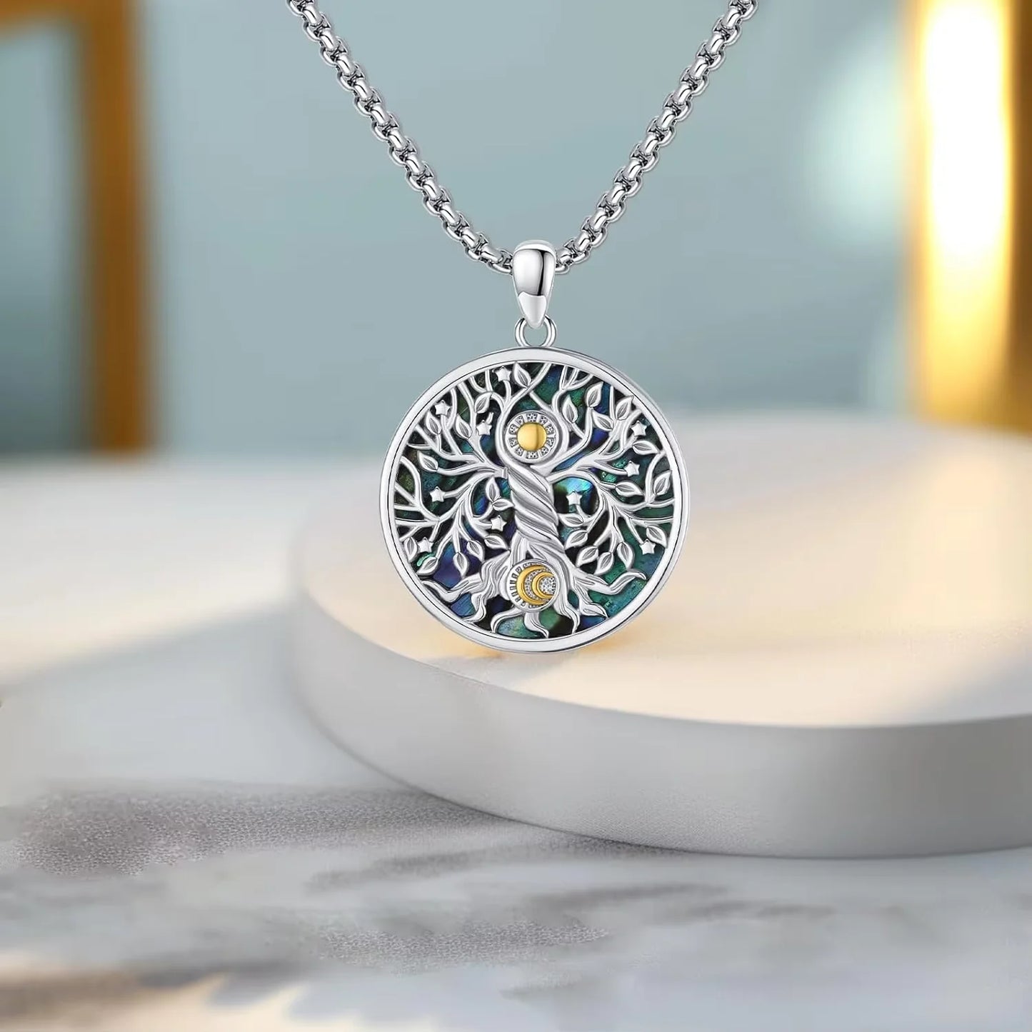 DRINSPER 925 Sterling Silver Tree Of Life Pendant Necklace
